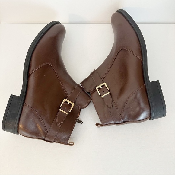 Marroqui Sanchez Leather Buckle Detail Side Zip Brown Ankle Boots - Size 10 - Picture 12 of 16